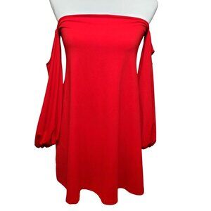 Susana Monaco Red Off-The-Shoulder Dress With Balloon Sleeves Womens XS